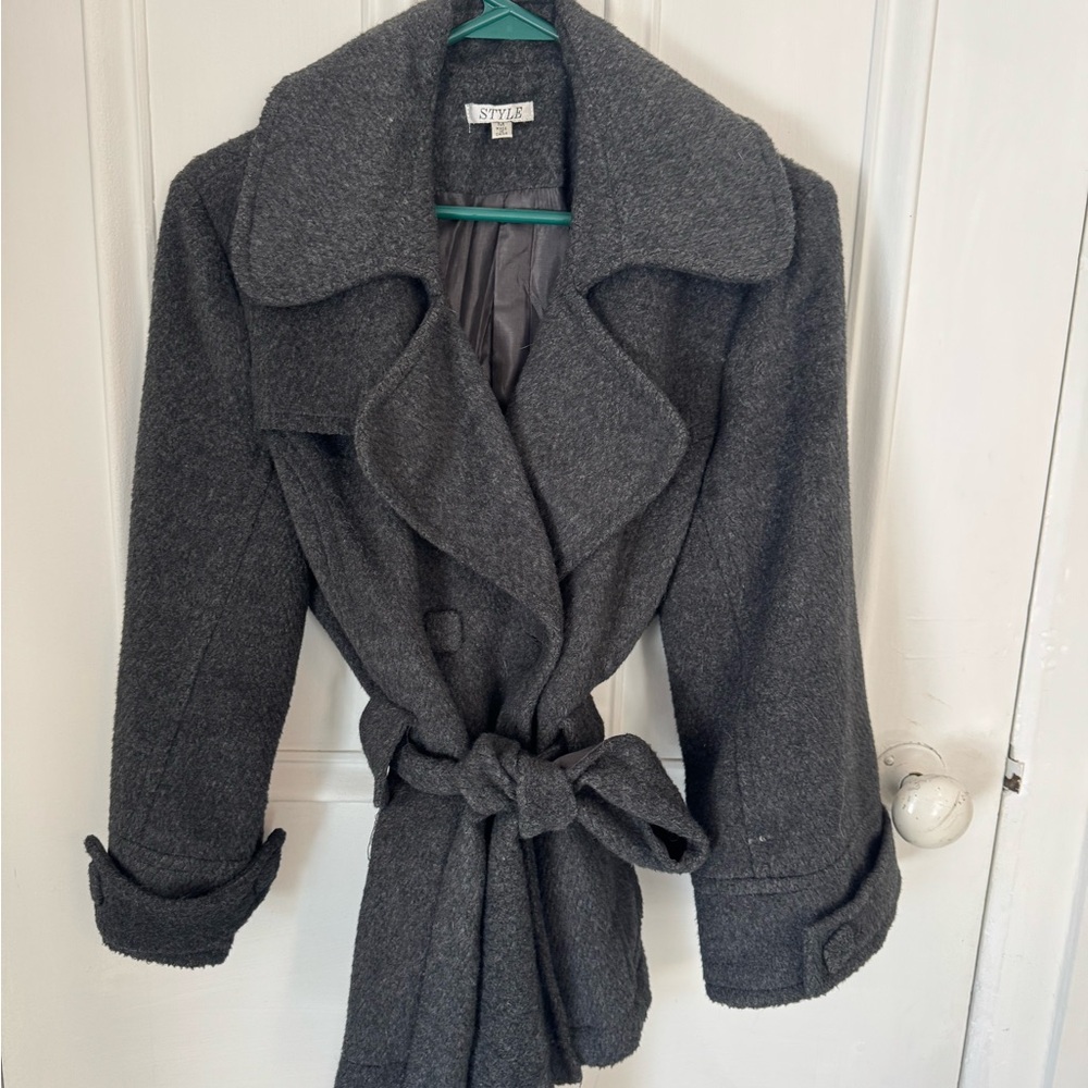 Style Brand Gray Trench Coat with Tie Belt